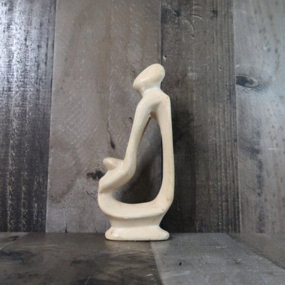 Minimalist Abstract Carved Soap Stone Statue Mother & Child Family - Picture 4 of 7